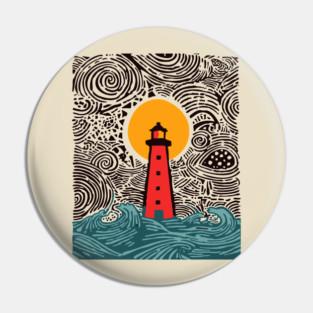Stormy Night Lighthouse - Expressionist Ocean Art Pin