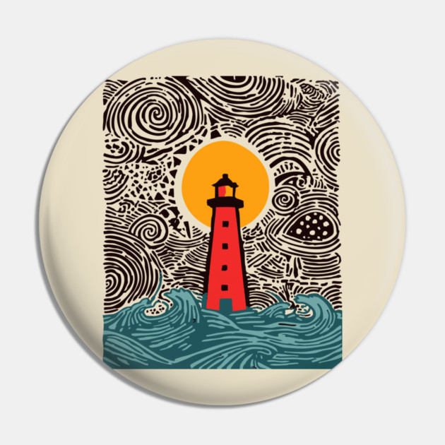 Stormy Night Lighthouse - Expressionist Ocean Art Pin by TuncGK
