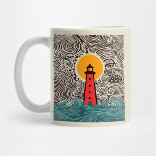 Stormy Night Lighthouse - Expressionist Ocean Art Mug