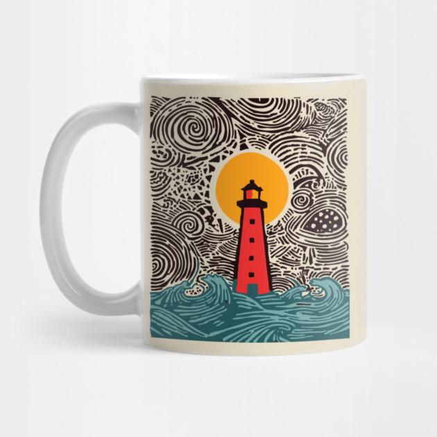 Stormy Night Lighthouse - Expressionist Ocean Art by TuncGK