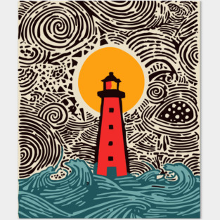 Stormy Night Lighthouse - Expressionist Ocean Art Posters and Art