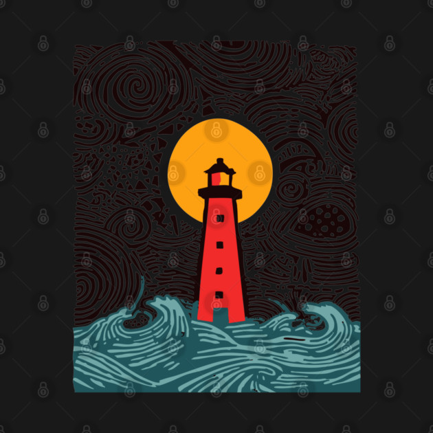 Stormy Night Lighthouse - Expressionist Ocean Art by TuncGK