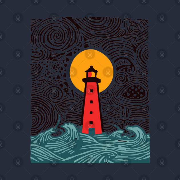 Stormy Night Lighthouse - Expressionist Ocean Art by TuncGK