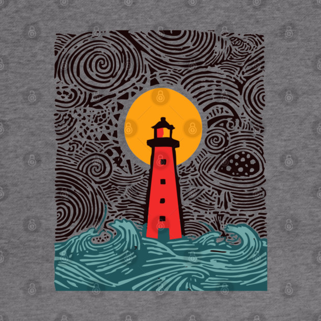 Stormy Night Lighthouse - Expressionist Ocean Art by TuncGK