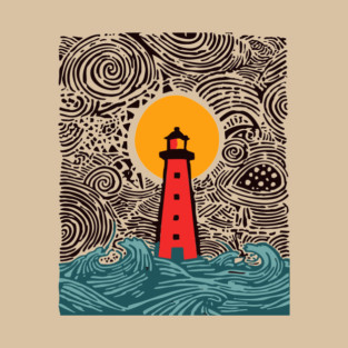 Stormy Night Lighthouse - Expressionist Ocean Art T-Shirt