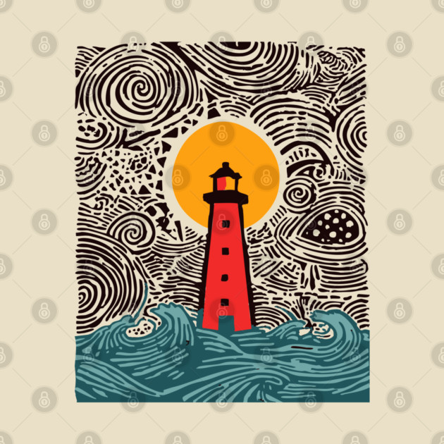 Stormy Night Lighthouse - Expressionist Ocean Art by TuncGK