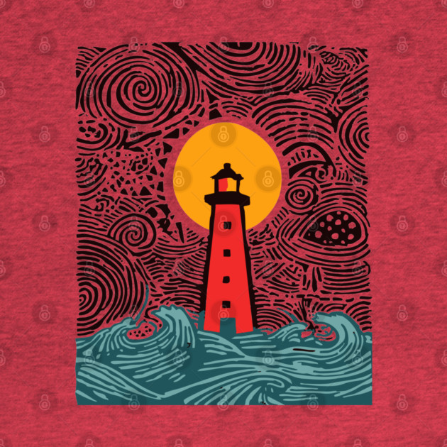 Stormy Night Lighthouse - Expressionist Ocean Art by TuncGK