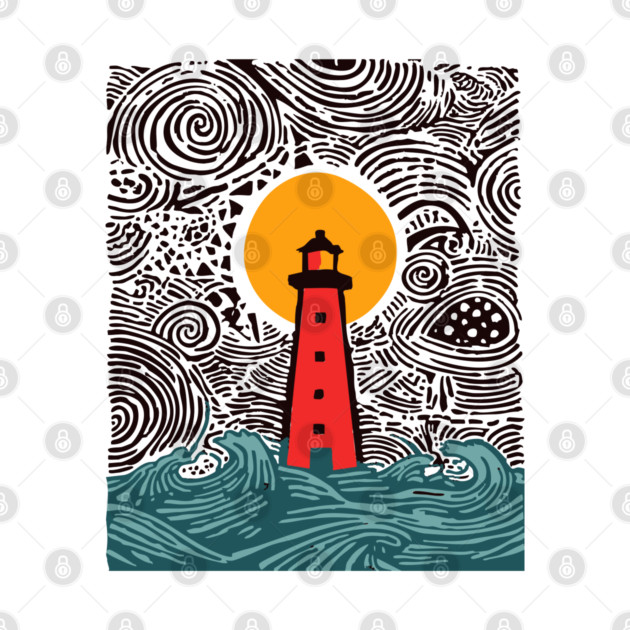 Stormy Night Lighthouse - Expressionist Ocean Art by TuncGK