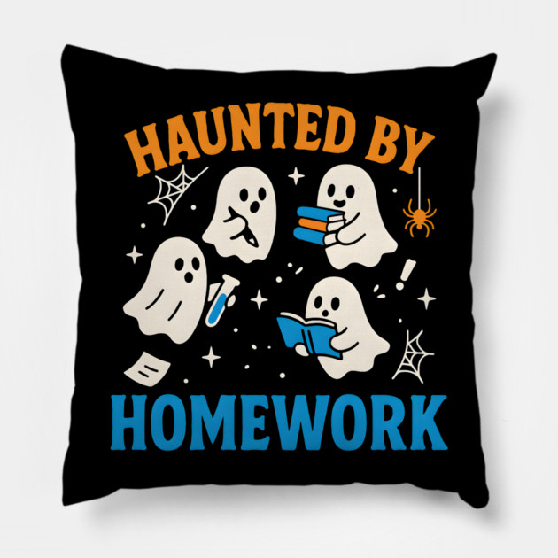 Haunted by Homework Funny Ghost Student Halloween Graphic Pillow by MakerMind8.2