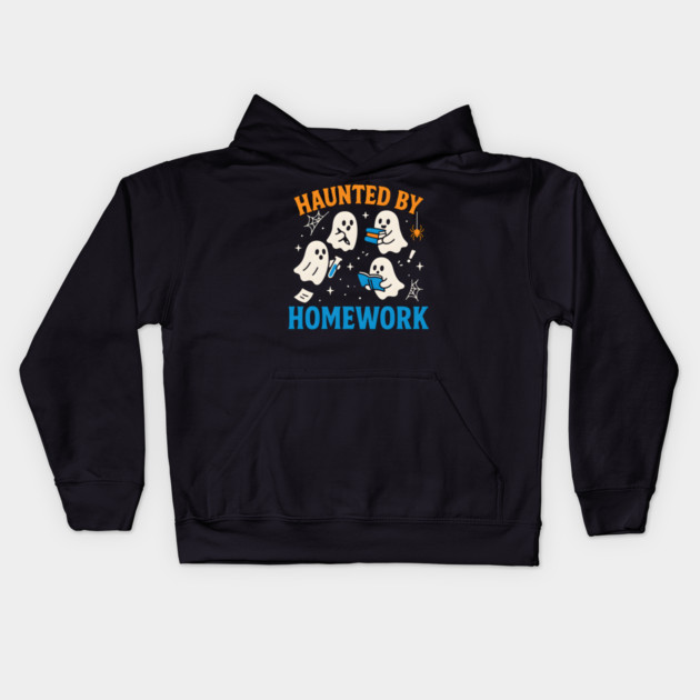 Haunted by Homework Funny Ghost Student Halloween Graphic Kids Hoodie by MakerMind8.2