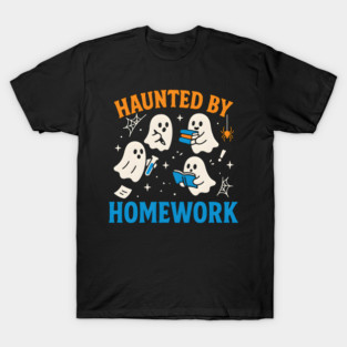 Haunted by Homework Funny Ghost Student Halloween Graphic T-Shirt