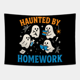Haunted by Homework Funny Ghost Student Halloween Graphic Tapestry