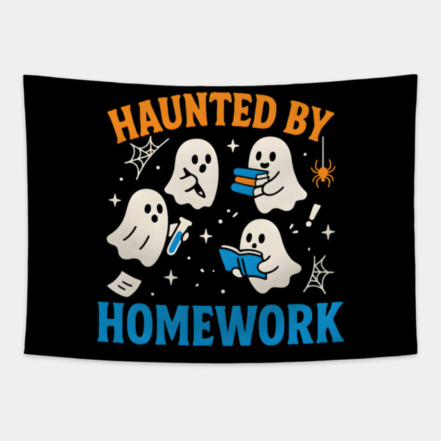 Haunted by Homework Funny Ghost Student Halloween Graphic Tapestry by MakerMind8.2