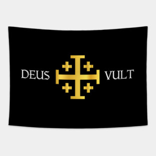 Deus Vult Jerusalem Cross Catholic Faith Tapestry