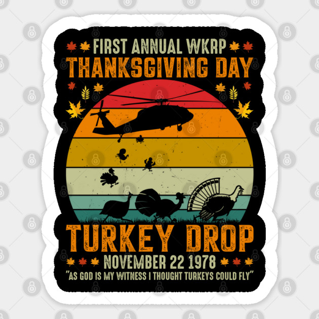 Thanksgiving WKRP Turkey Drop Sticker by Hays Robert Print