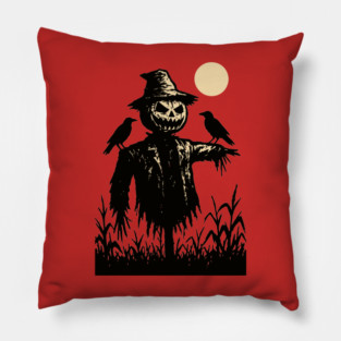 Pumpkin Skull Scarecrow over the Moon Pillow