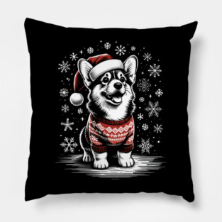 Corgi Dog Christmas Santa Hat Ugly Sweater Snow Pillow