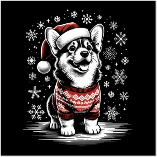 Corgi Dog Christmas Santa Hat Ugly Sweater Snow Posters and Art