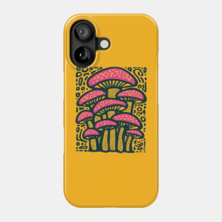 Psychedelic Mushroom Forest - Trippy Fungi Linocut Phone Case