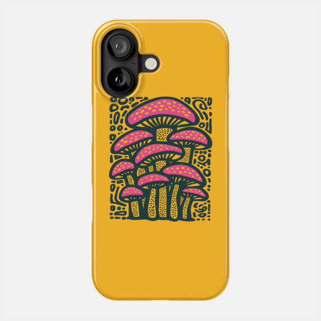 Psychedelic Mushroom Forest - Trippy Fungi Linocut Phone Case by TuncGK