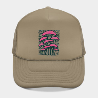 Psychedelic Mushroom Forest - Trippy Fungi Linocut Hat