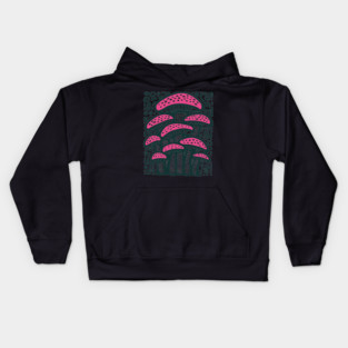 Psychedelic Mushroom Forest - Trippy Fungi Linocut Kids Hoodie