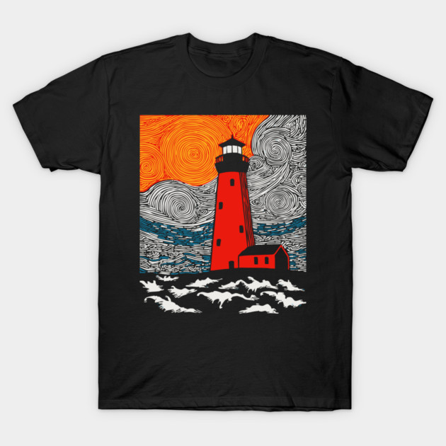 Lighthouse at Sunrise - Coastal Snow Scene T-Shirt by TuncGK