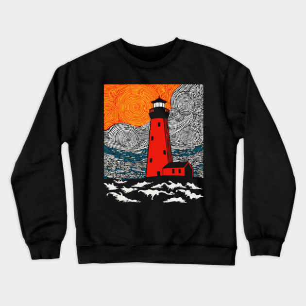 Lighthouse at Sunrise - Coastal Snow Scene Crewneck Sweatshirt by TuncGK