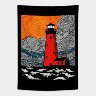 Lighthouse at Sunrise - Coastal Snow Scene Tapestry