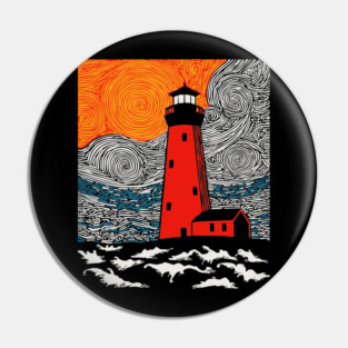 Lighthouse at Sunrise - Coastal Snow Scene Pin