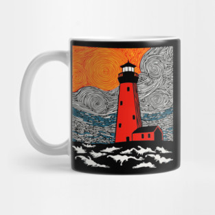 Lighthouse at Sunrise - Coastal Snow Scene Mug