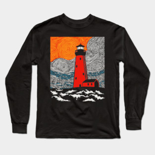 Lighthouse at Sunrise - Coastal Snow Scene Long Sleeve T-Shirt