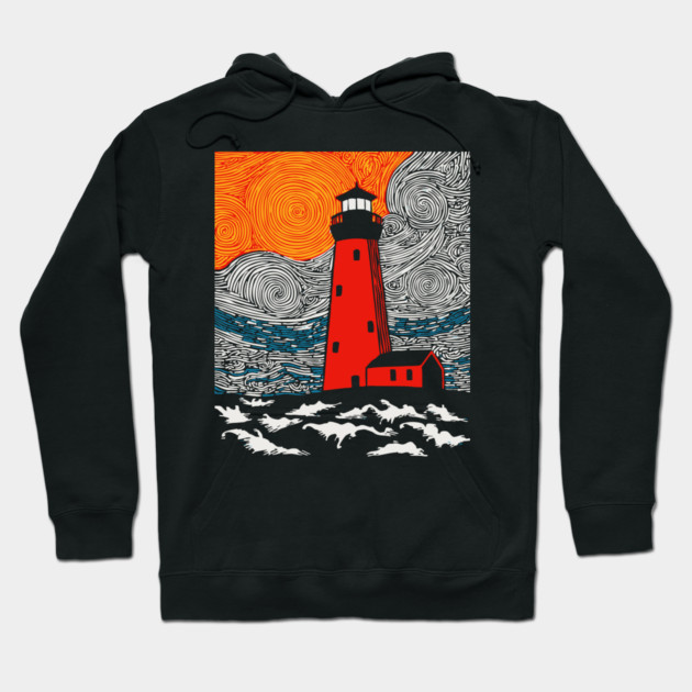 Lighthouse at Sunrise - Coastal Snow Scene Hoodie by TuncGK