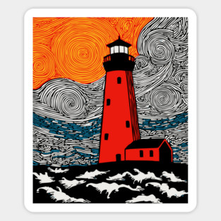 Lighthouse at Sunrise - Coastal Snow Scene Magnet