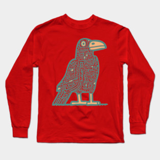 Cyber Crow Totem - Futuristic Tribal Raven Art Long Sleeve T-Shirt