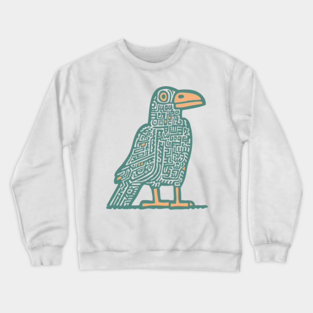 Cyber Crow Totem - Futuristic Tribal Raven Art Crewneck Sweatshirt by TuncGK