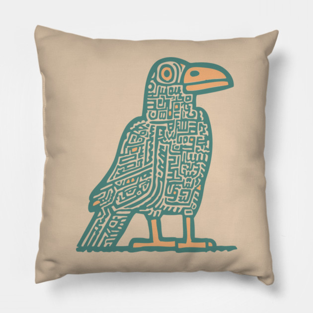 Cyber Crow Totem - Futuristic Tribal Raven Art Pillow by TuncGK