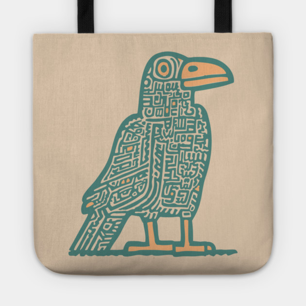 Cyber Crow Totem - Futuristic Tribal Raven Art Tote by TuncGK