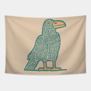 Cyber Crow Totem - Futuristic Tribal Raven Art Tapestry