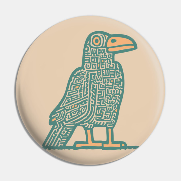 Cyber Crow Totem - Futuristic Tribal Raven Art Pin by TuncGK