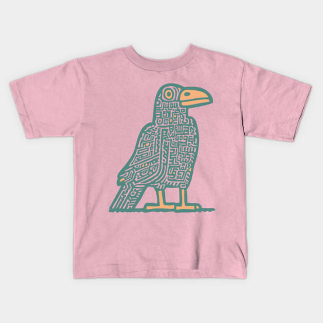 Cyber Crow Totem - Futuristic Tribal Raven Art Kids T-Shirt by TuncGK