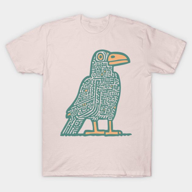 Cyber Crow Totem - Futuristic Tribal Raven Art T-Shirt by TuncGK