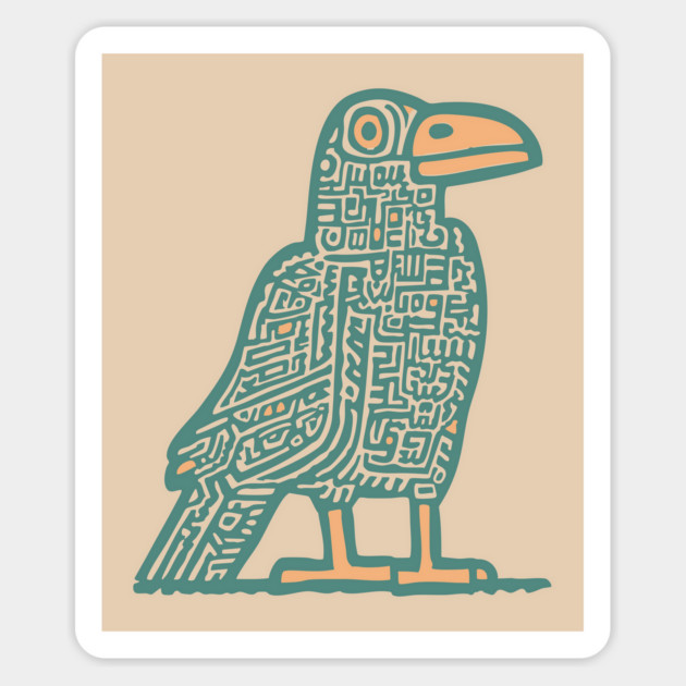 Cyber Crow Totem - Futuristic Tribal Raven Art Magnet by TuncGK