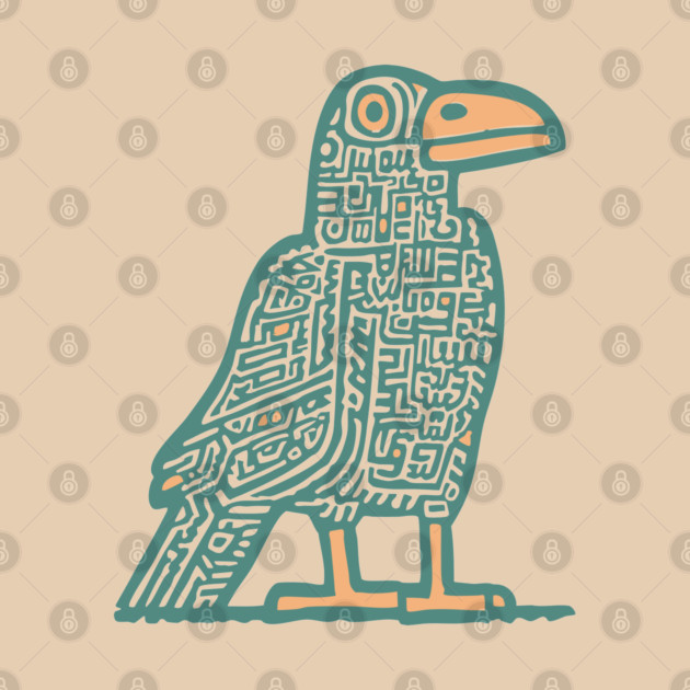 Cyber Crow Totem - Futuristic Tribal Raven Art by TuncGK