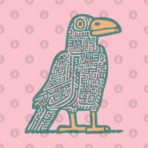 Cyber Crow Totem - Futuristic Tribal Raven Art by TuncGK