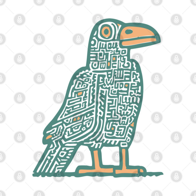 Cyber Crow Totem - Futuristic Tribal Raven Art by TuncGK