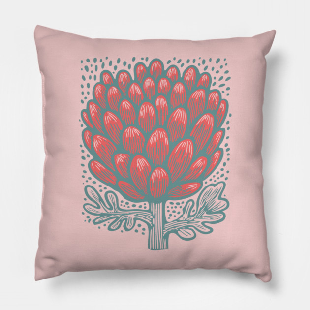 Blooming Artichoke Flower - Botanical Pop Art Pillow by TuncGK