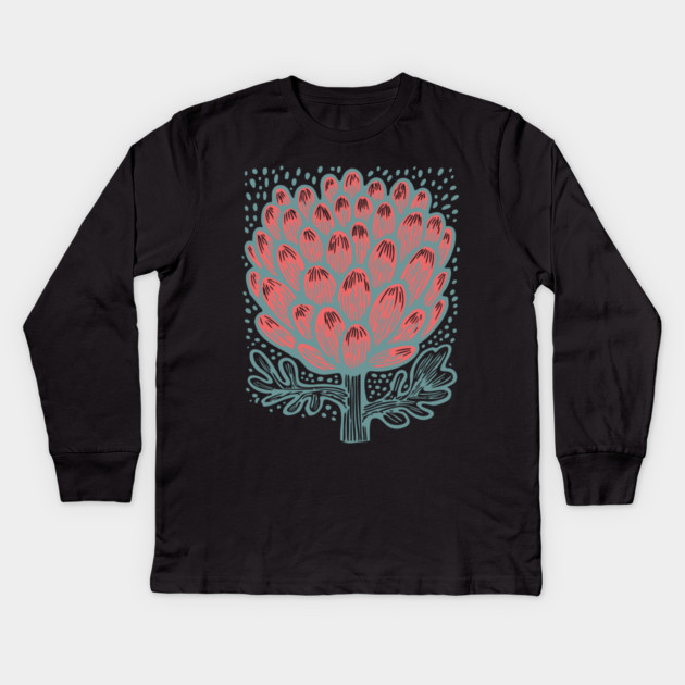 Blooming Artichoke Flower - Botanical Pop Art Kids Long Sleeve T-Shirt by TuncGK