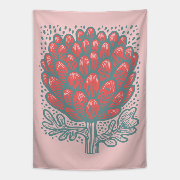 Blooming Artichoke Flower - Botanical Pop Art Tapestry by TuncGK