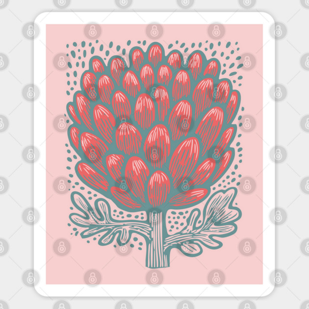 Blooming Artichoke Flower - Botanical Pop Art Sticker by TuncGK
